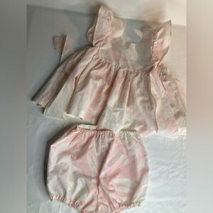 Vintage Popsicle Pink White Top floral Leaf  Bloomers Baby 18M 90s